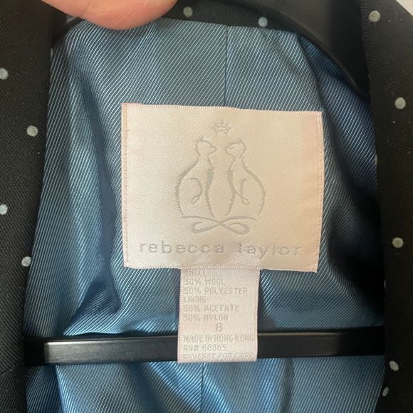 Rebecca Taylor Polka Dot Black & Blue Wool Blend Blazer Jacket size 8rebe - Picture 5 of 7